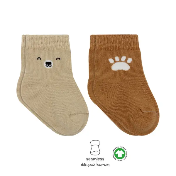 Bibaby Çorap Soket 2li Bistyle Bear Penye Bej