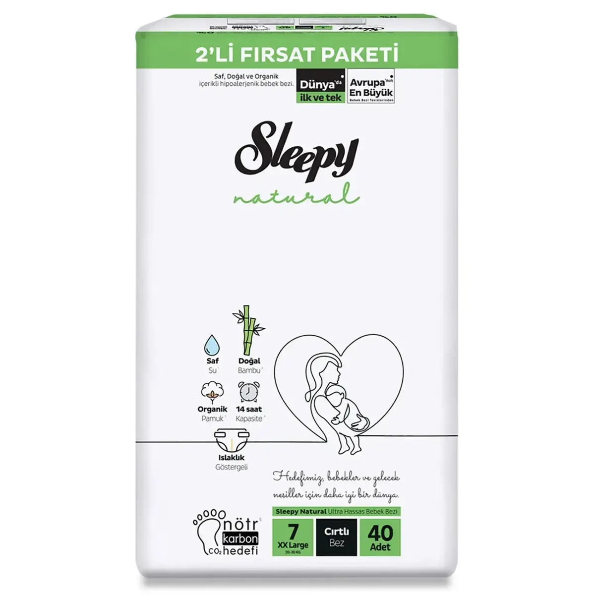 Sleepy Bebek Bezi Natural 7 Beden XXL 20-30 Kg 40lı Fırsat Paket