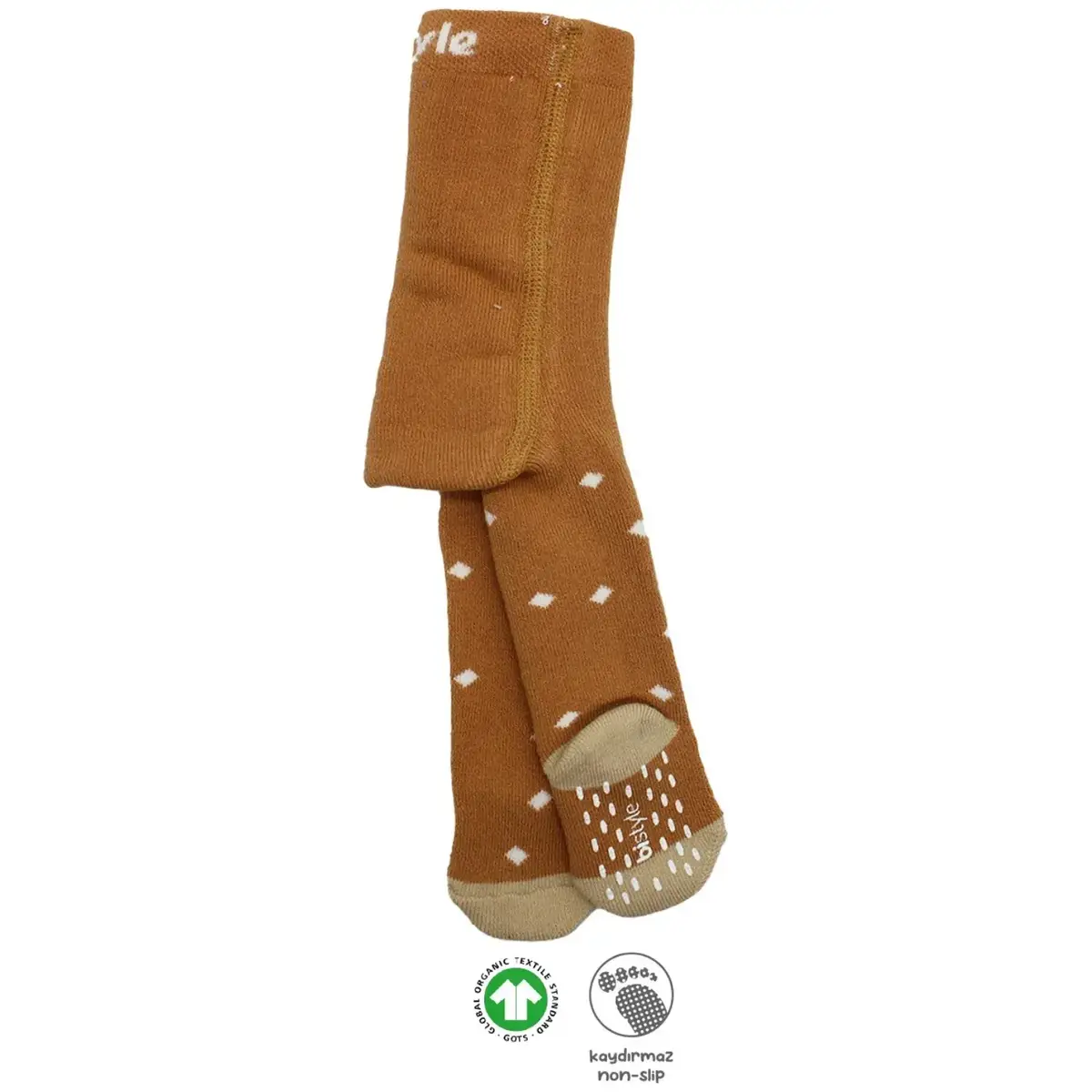 Bistyle Organik Çorap Külotlu Kaymaz Havlu  Puanlı Hardal