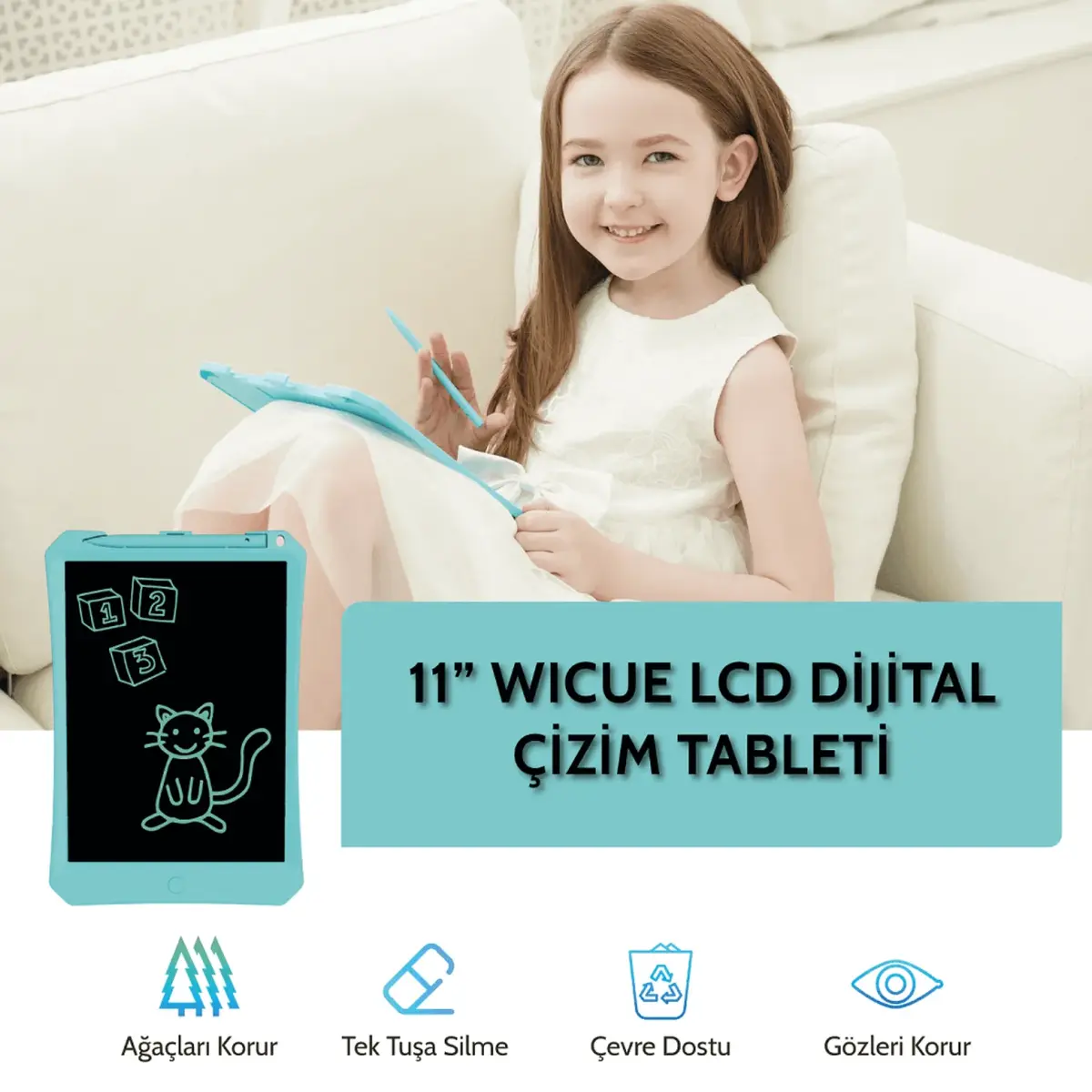 Wicue LCD Dijital Çizim Tableti 11" Mavi