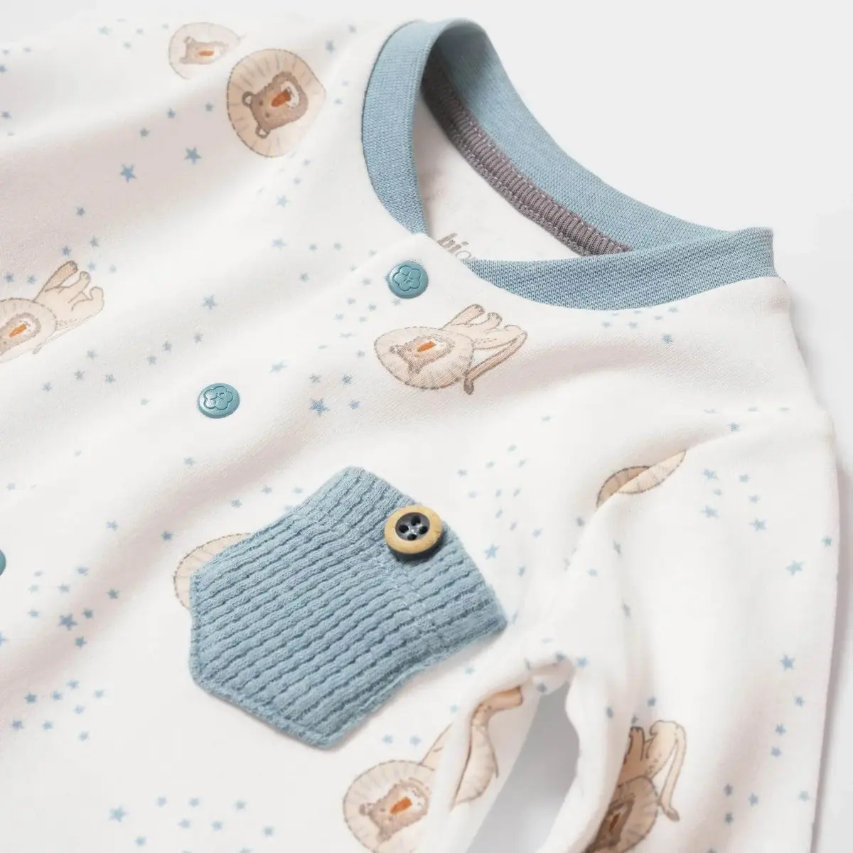 Bibaby Organik Tulum Brave Lion Ekru - Turkuaz