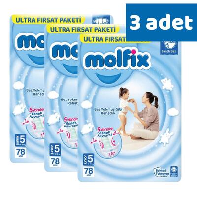 Molfix Bebek Bezi 3D 5 Beden Junior 11-18 Kg 78li Ultra Fırsat Paketi x3