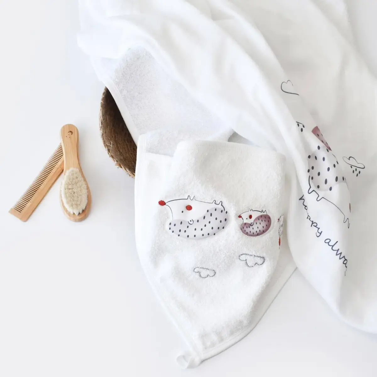 Bibaby Havlu Takımı Müslin Bambu Clouds Are Happy Ekru