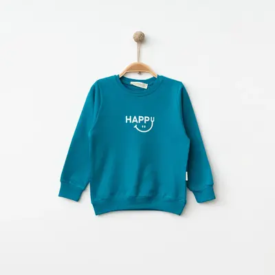 Bebolly Sweatshirt Happy Baskılı Turkuaz