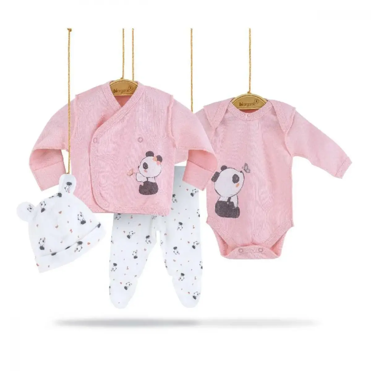 Bibaby Organik Zıbın Takımı Elegant Panda Prematüre Ekru - Somon