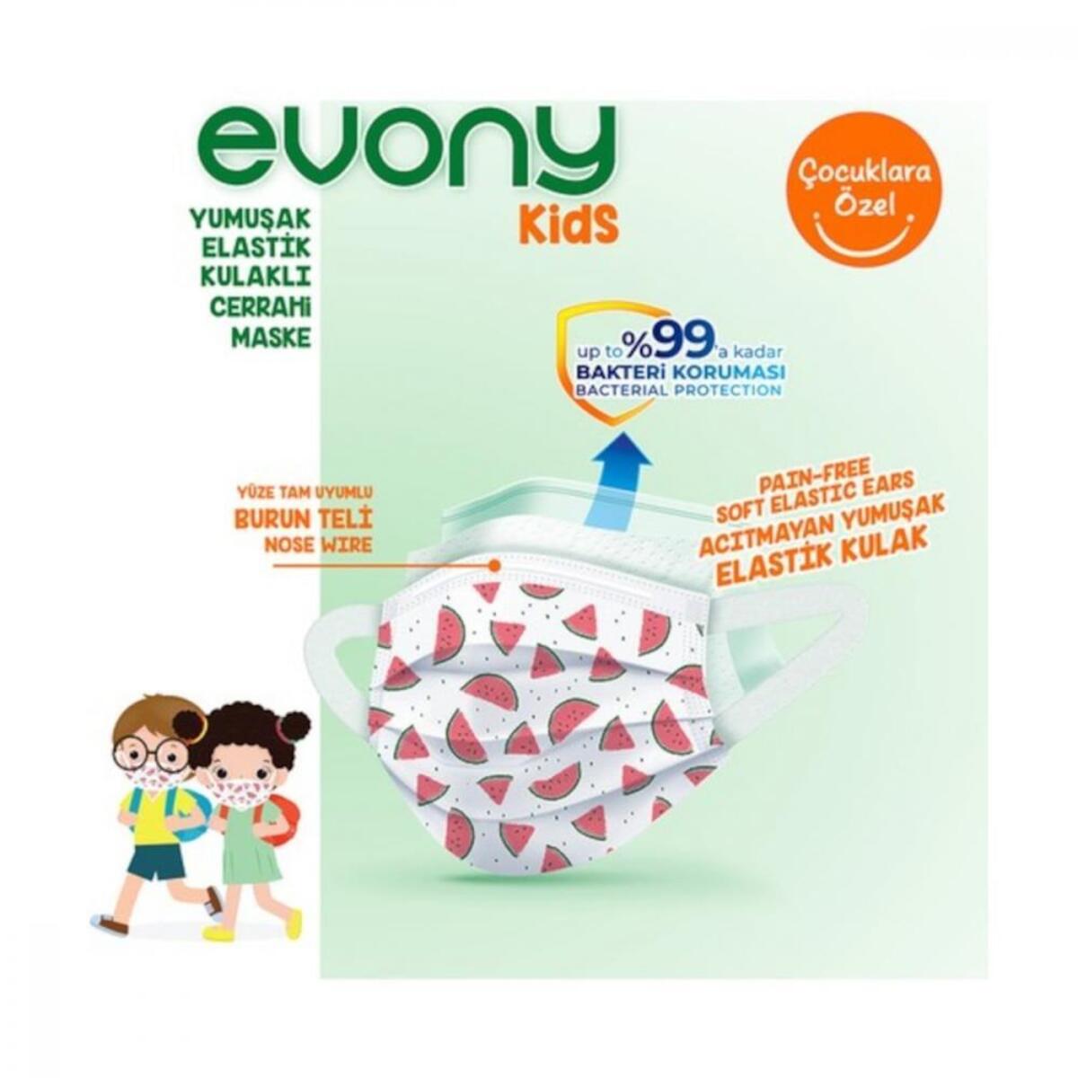 Evony Kids Cerrahi Hijyenik Telli Çocuk Maskesi Desenli 10lu