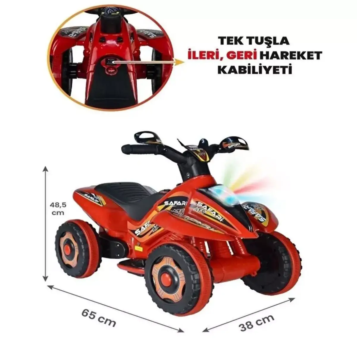 Akülü Atv Müzikli ve Led Işıklı 6V Safari Kırmızı