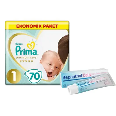 Prima Premium Care Bebek Bezi 1 Beden Yenidoğan 70li Eko+ Bepanthol Baby Pişik Merhemi 100 gr