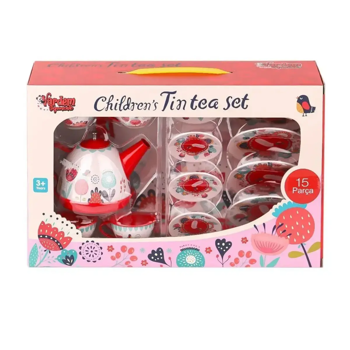 Vardem Çiçek Desenli Metal Çay Seti 15 Parça 