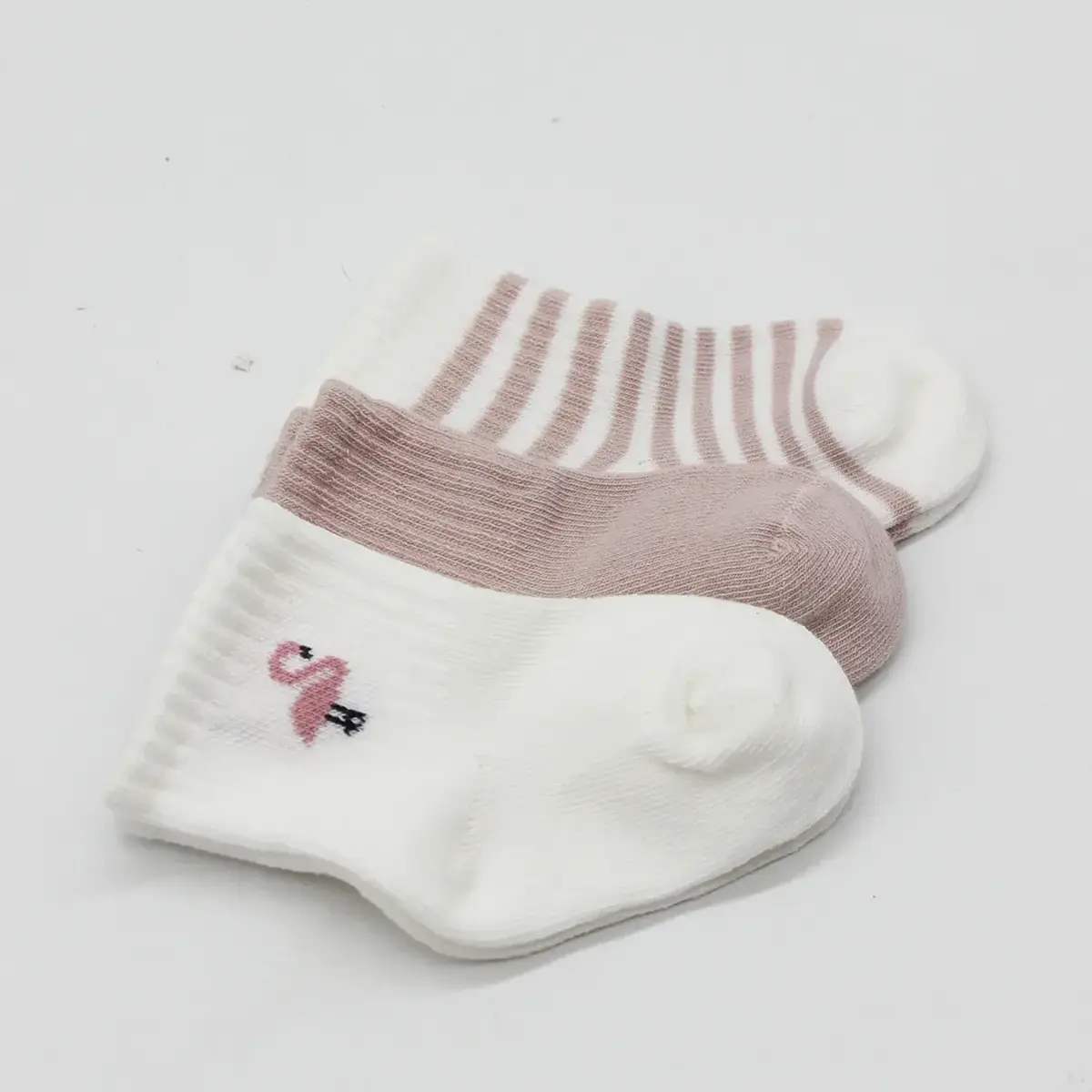 Bistyle Çorap Soket 3lü Penye Flamingo Girl Gül Kurusu - Ekru - Lila
