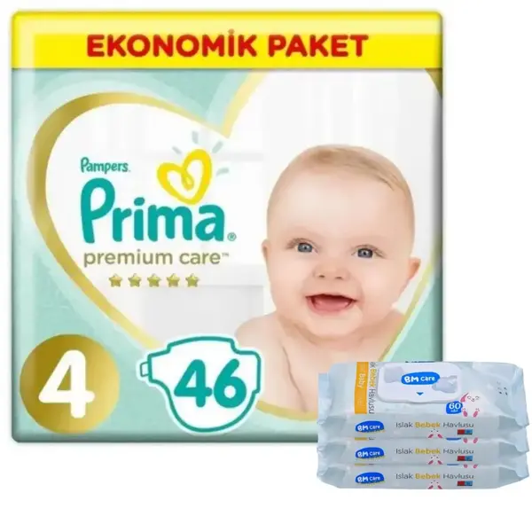 Prima Premium Care Bebek Bezi 4 Beden Maxi 9-14 Kg 46Li Ekonomik Bm Care Sensitive Islak Mendilli Av