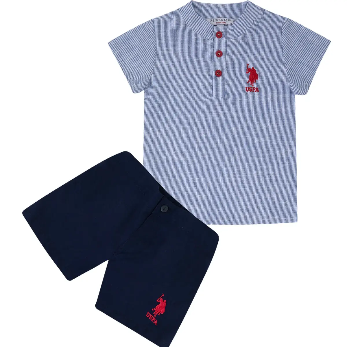 U.S. Polo 2li Takım Kısa Kol Lacivert İnce Çizgili