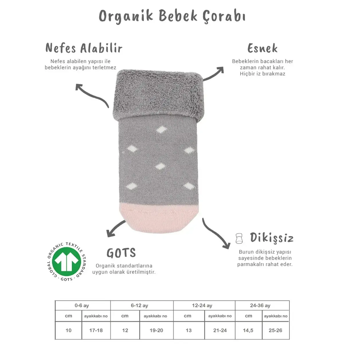 Bistyle Çorap Soket Havlu 2li Kaymaz Point Girl Gri - Pudra