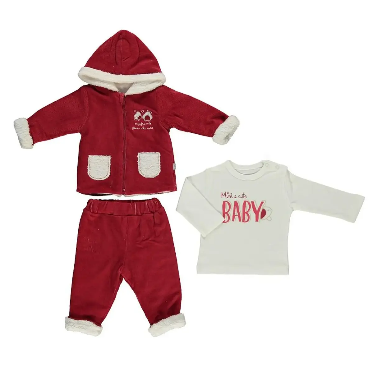 Bebetto 3lü Takım Hırkalı Kadife Baby Penguin Kırmızı Bebetto 3lü Takım Hırkalı Kadife Baby Penguin Kırmızı