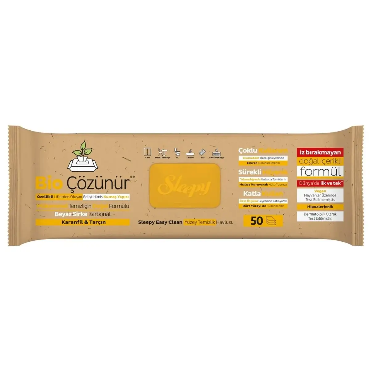 Sleepy Bio Çözünür Yüzey Temizlik Havlusu Karanfil Ve Tarçın Limonu 50li