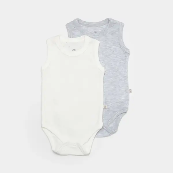 Bibaby Atlet Body 2li Jakarlı Gri Melanj - Ekru