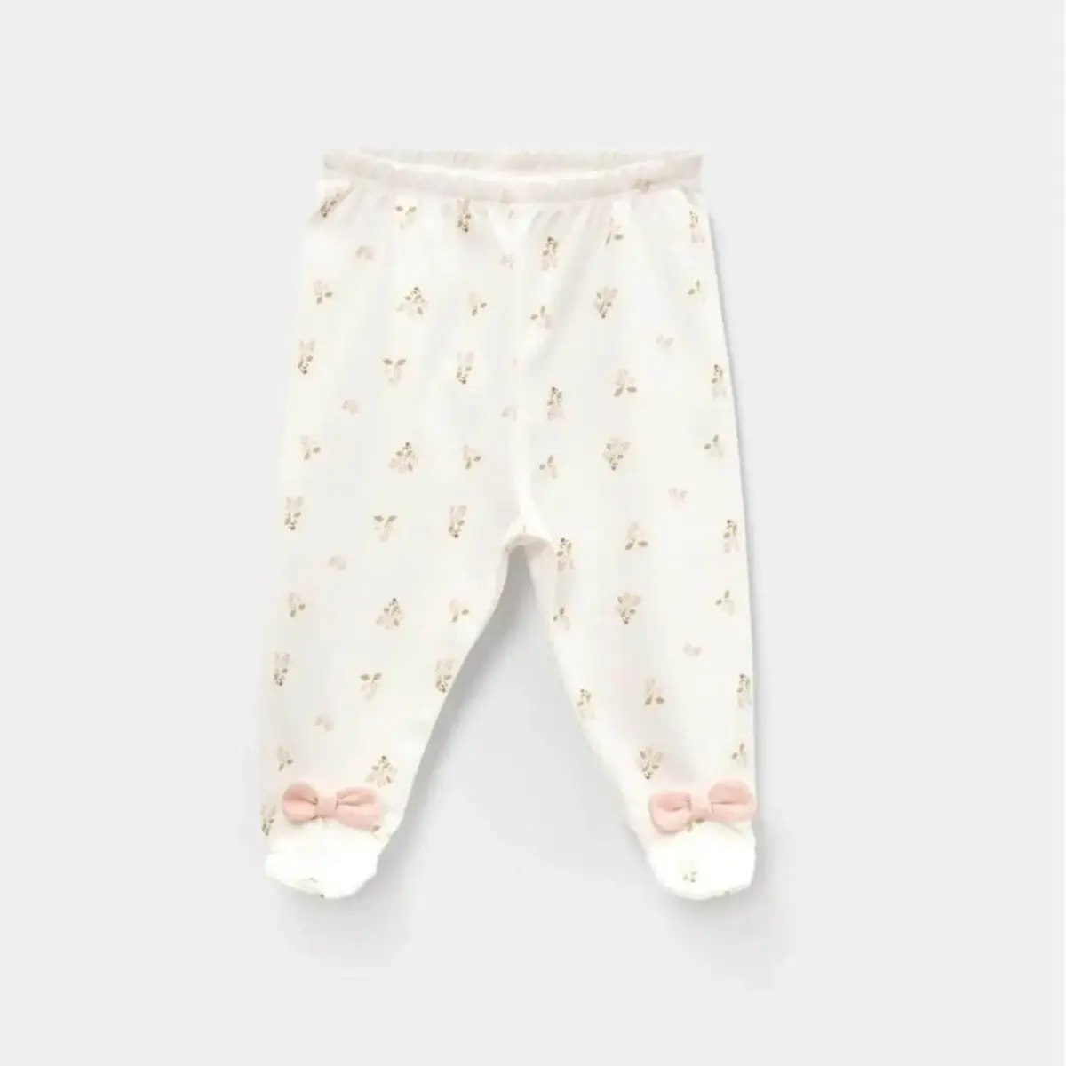 Bibaby Organik Pantolon Patikli The Flowers Ekru - Pembe