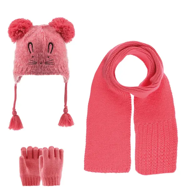 Kitti Atkı Bere Eldiven Takım Koyu Pembe