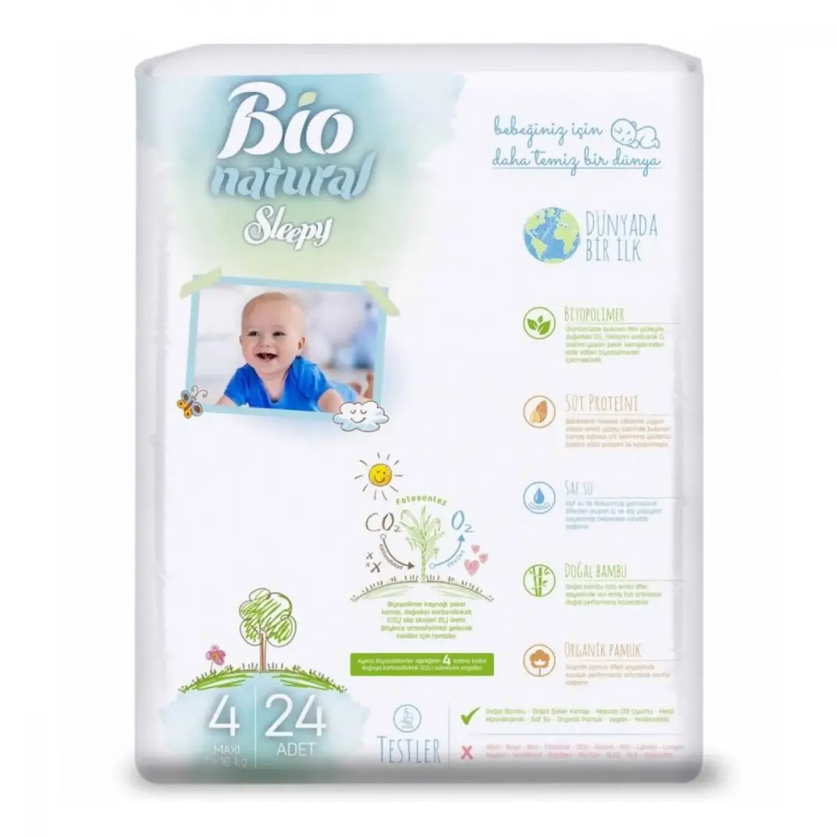 Sleepy Bebek Bezi Bio Natural 4 Beden Maxi 7-16 Kg 24lü Jumbo Paket