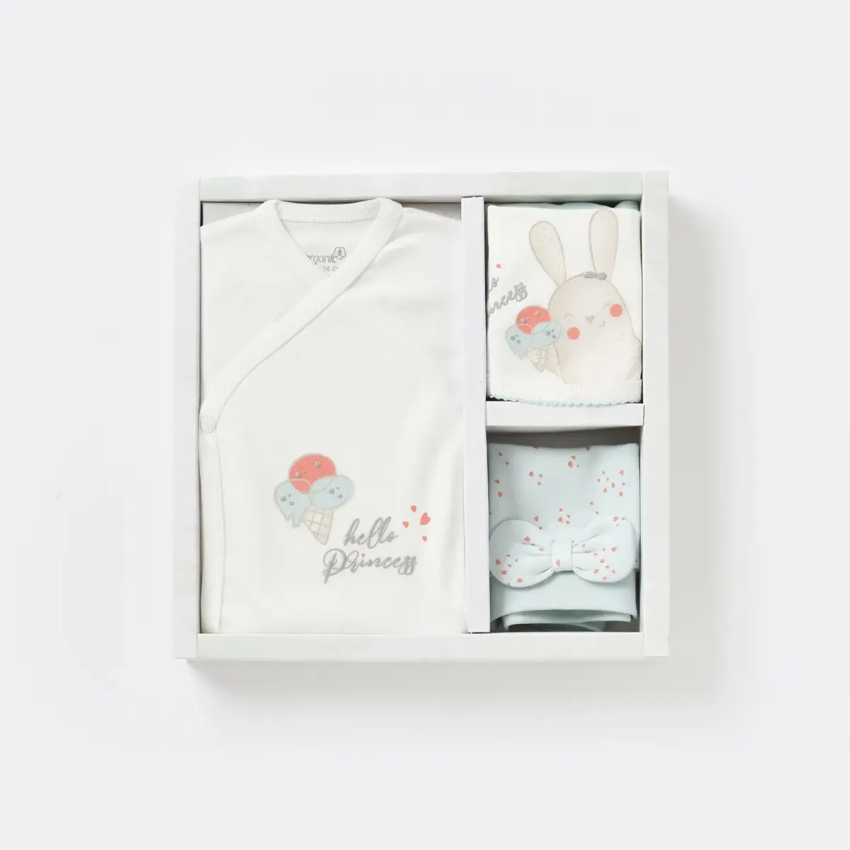 Bibaby Organik Hastane Çıkışı 5li Pretty Ears Bunny Mint - Ekru