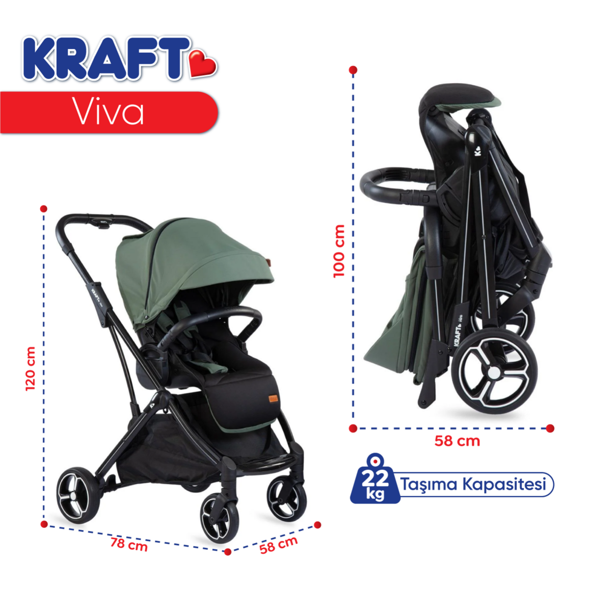 Kraft Viva I-Size Travel Sistem Bebek Arabası Green 1*1