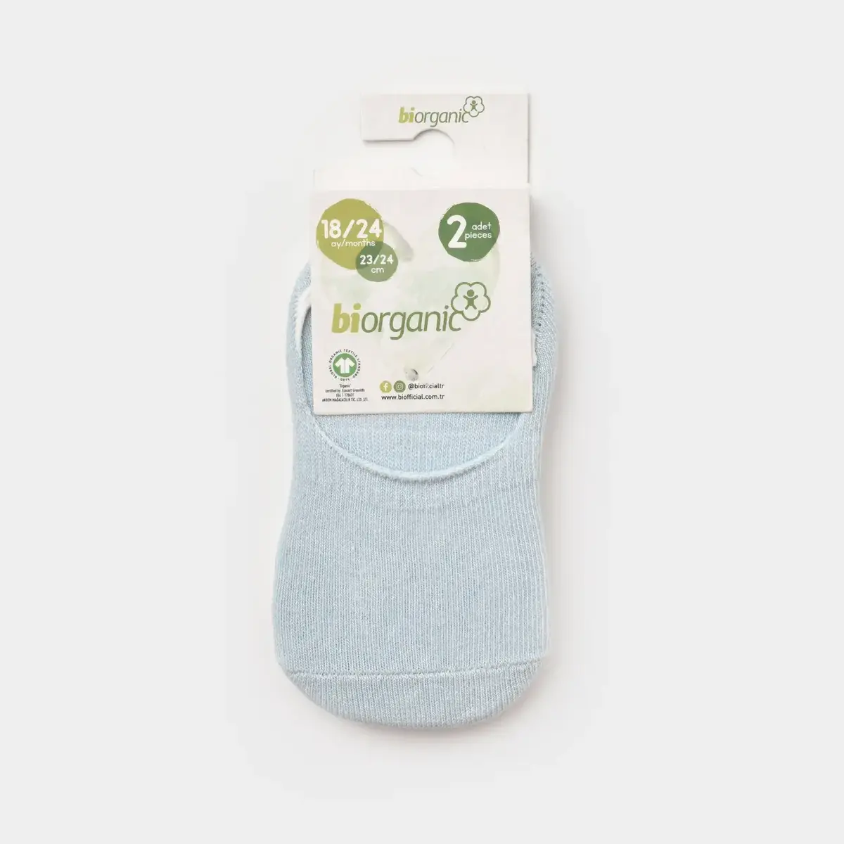 Bibaby Organik Babet Çorap 2li Basic Mavi - Ekru