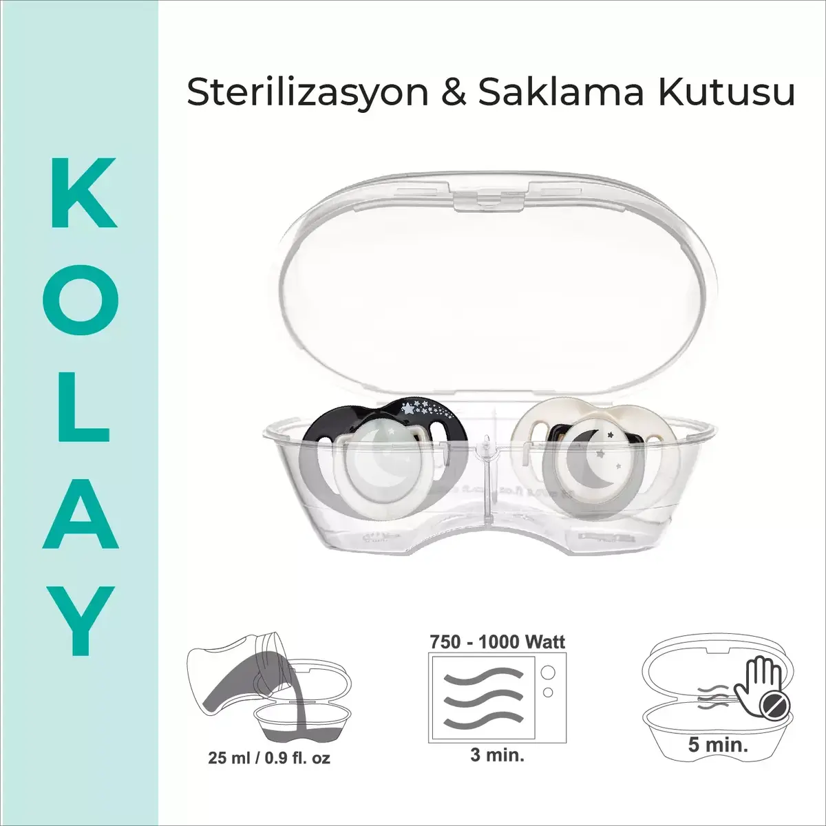 Mamajoo Silikon Emzik 2li Gece ve Gündüz & Sterilizasyon Saklama Kutusu 0+ Ay Black Pearl