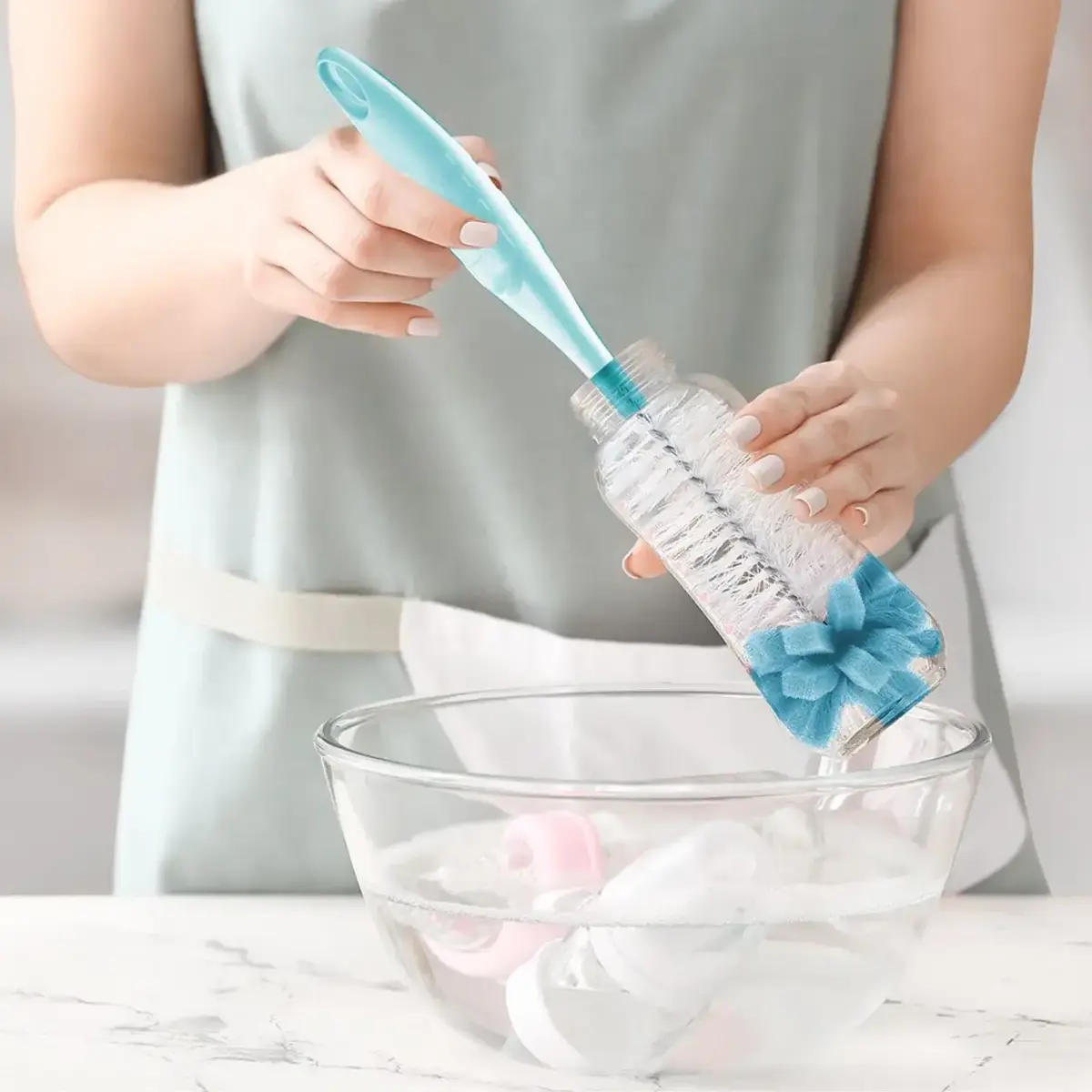 Babyjem Süngerli Biberon Temizleme Fırçası Mavi