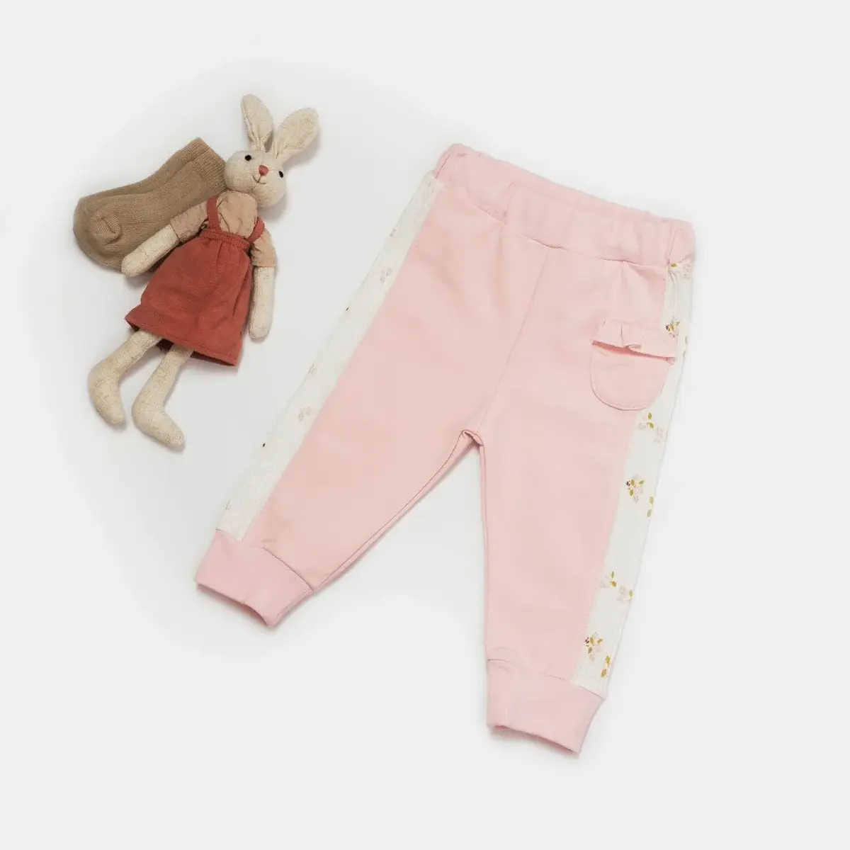 Bibaby Organik Pantolon Patiksiz The Flowers Ekru - Pembe
