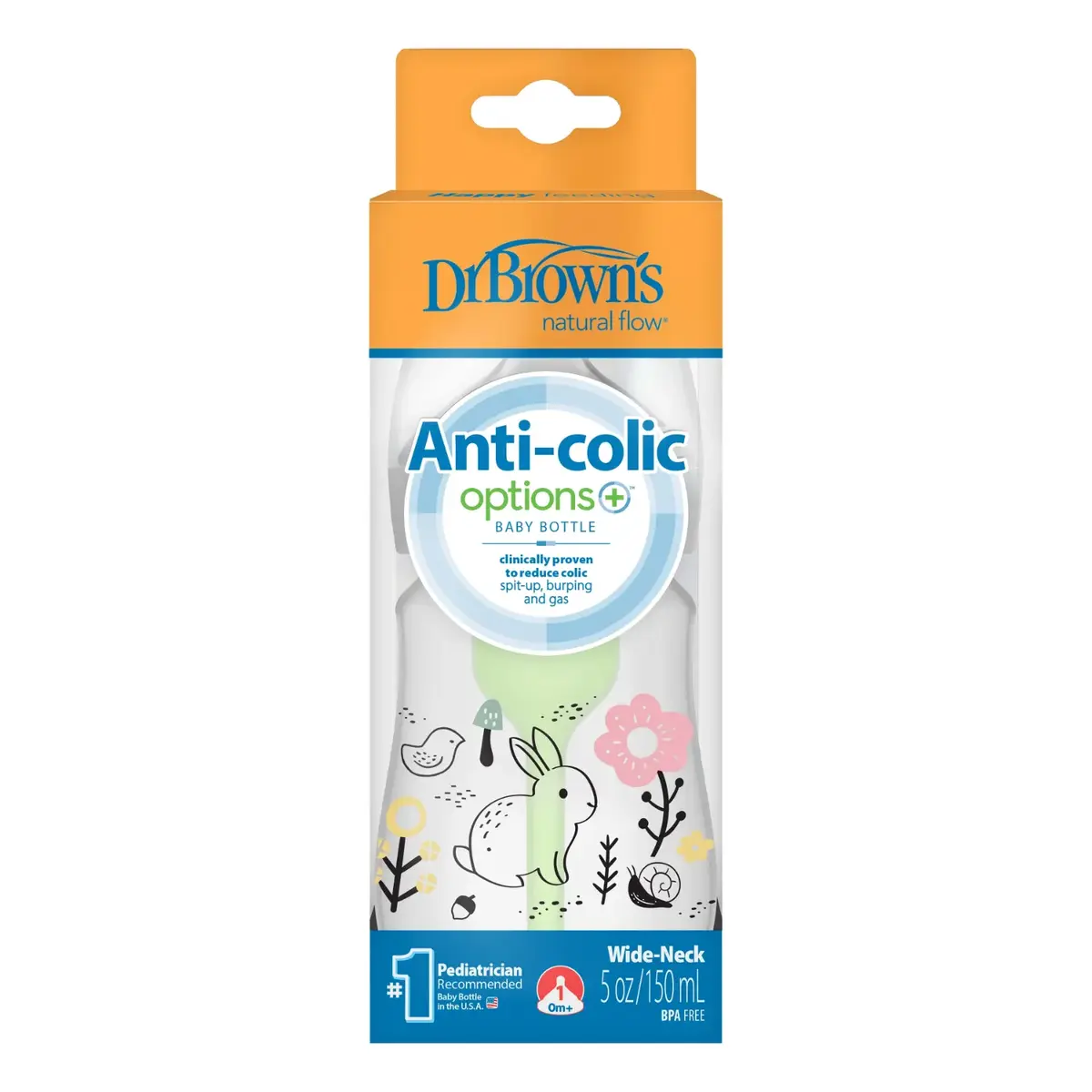 Dr Browns PP Biberon Geniş Ağız Anti-Kolik Options+ Orman Tavşan Desenli 150 ml 