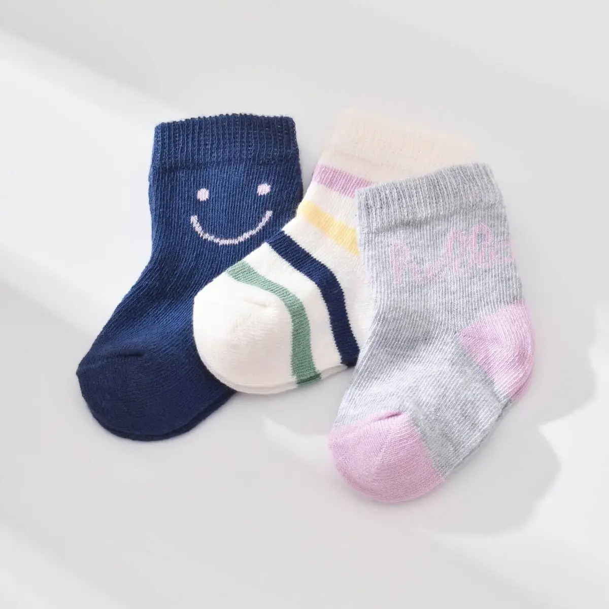 Bibaby Organik Çorap Soket 3lü Smile Lacivert
