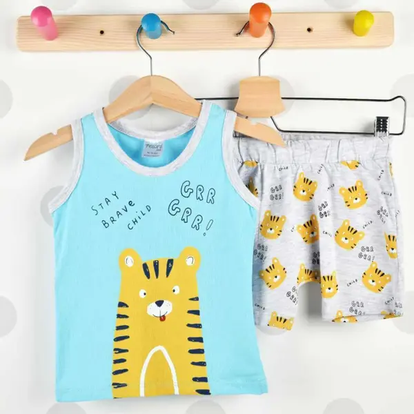Pelops 2li Takım Atlet Rırr Tiger Baskılı Mavi