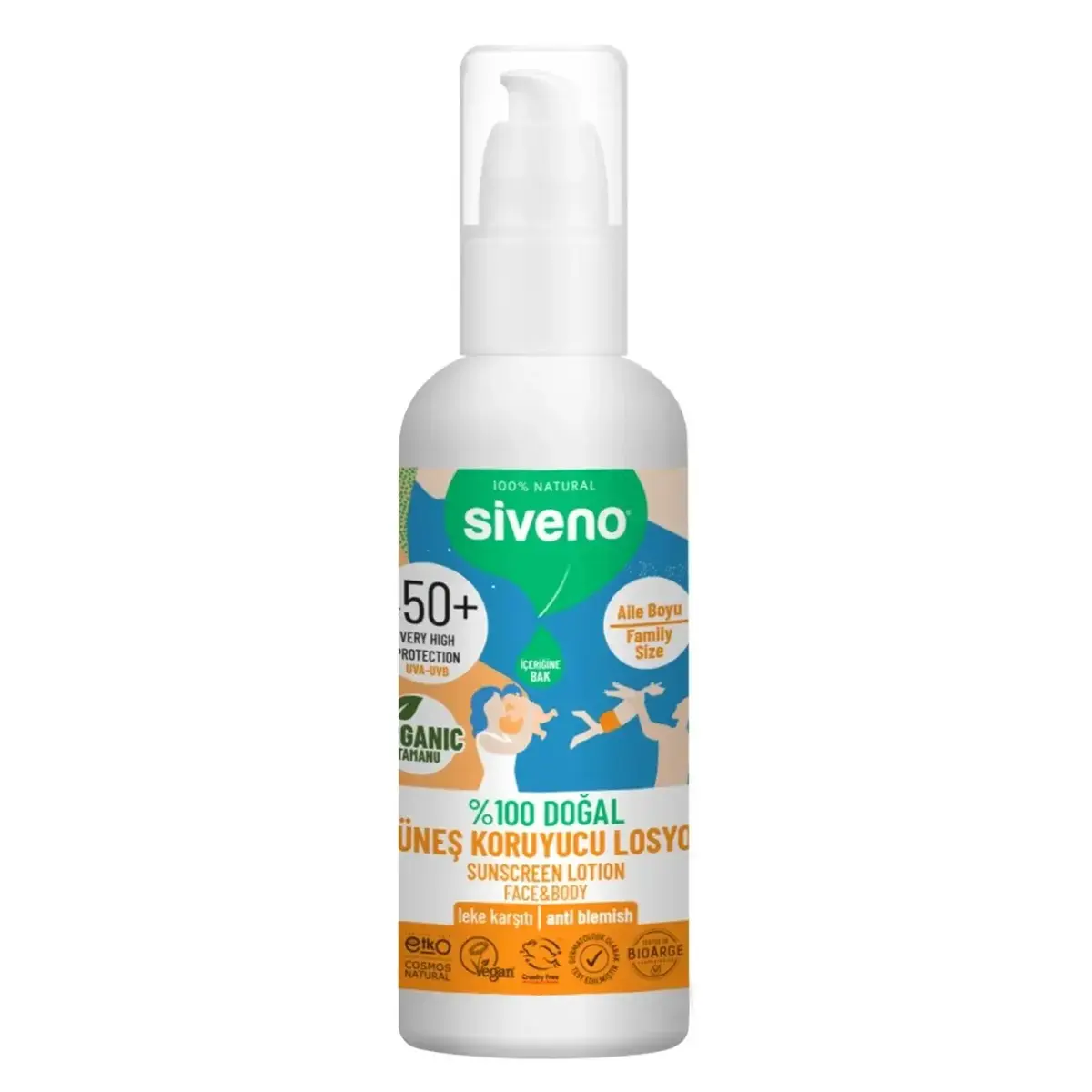 Siveno %100 Doğal Tüm Aile İçin Güneş Losyonu 50 SPF 100ml