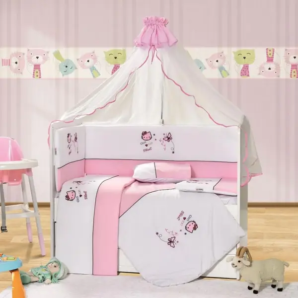 Tofin Bebek Uyku Seti Tatlı Kedi 70x130 Pembe