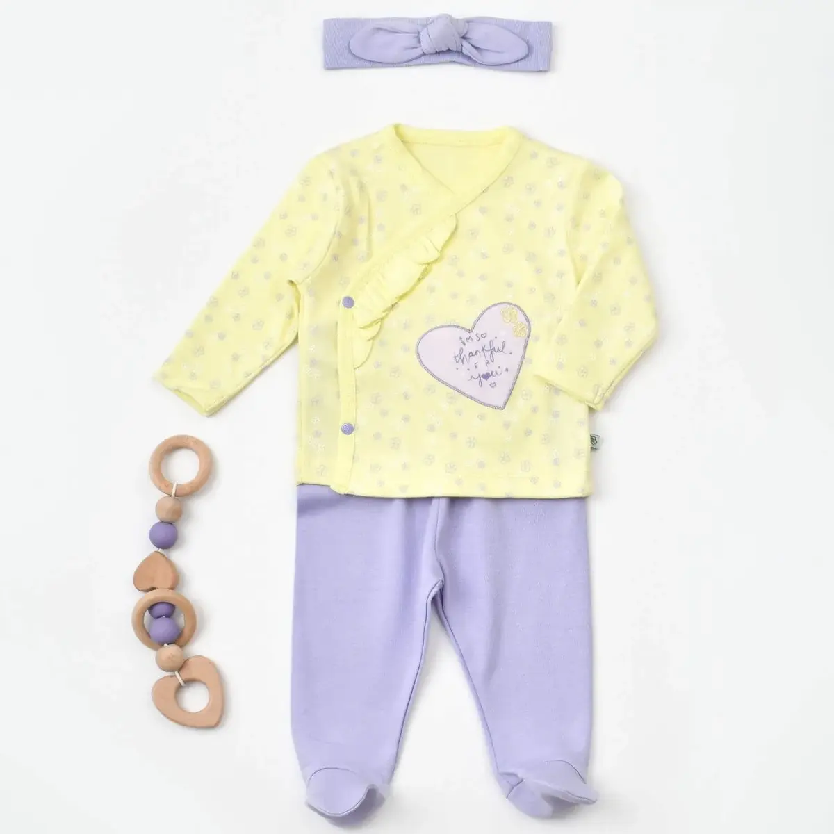 Bibaby Organik Zıbın Takımı 3lü Love You Baby Sarı