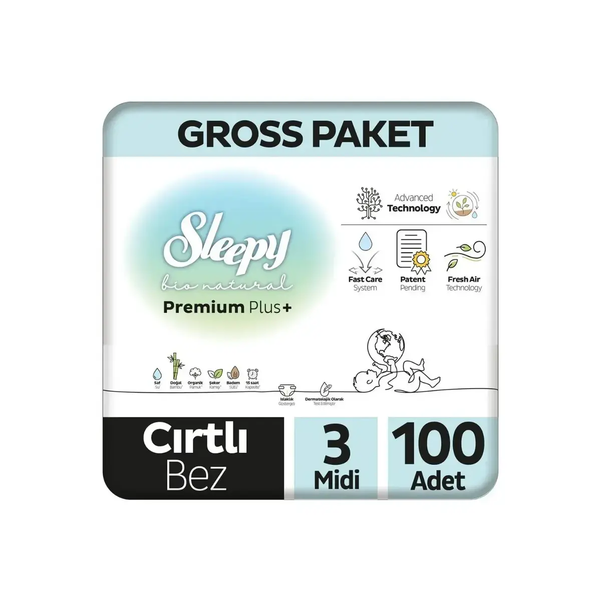 Sleepy Bebek Bezi Bio Natural 3 Numara Midi 100lü Gross Paket