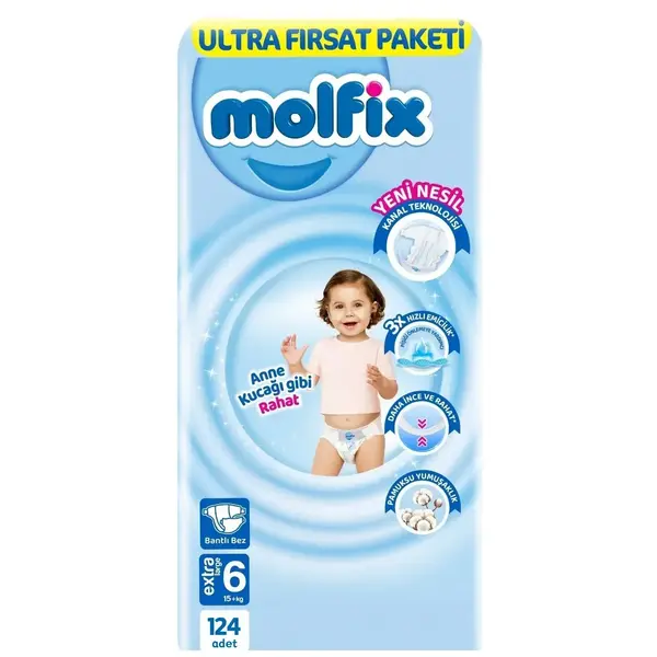 Molfix Bebek Bezi 3D 6 Beden Extra Large 15+ Kg 62li Ultra Fırsat Paketi x2