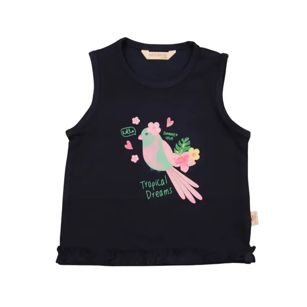 Mini Damla T-Shirt Kolsuz Tropikal Lacivert