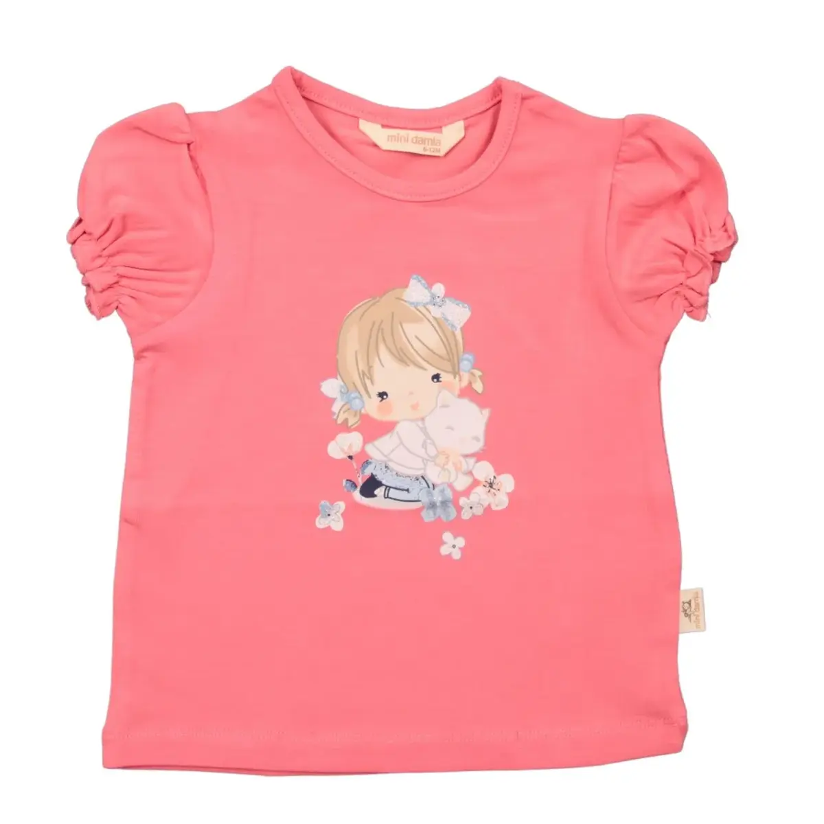 Mini Damla T-Shirt Kedili Kız Gül Kurusu Mini Damla T-Shirt Kedili Kız Gül Kurusu