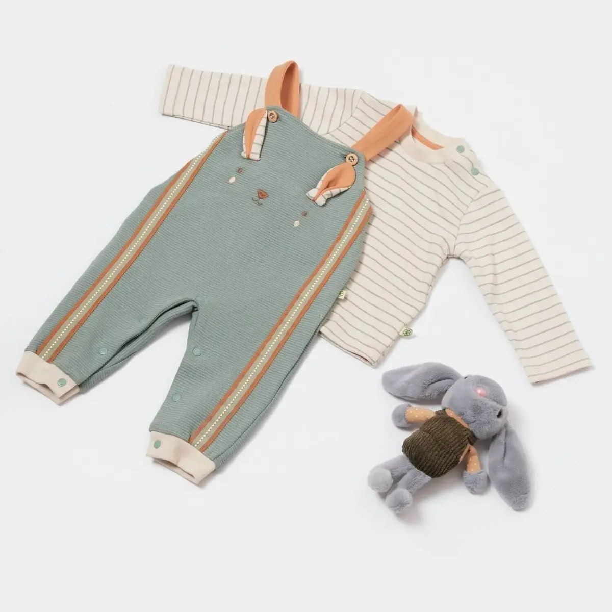 Bibaby Organik Salopet Tulum Cool Lines Bunny Bej - Hardal