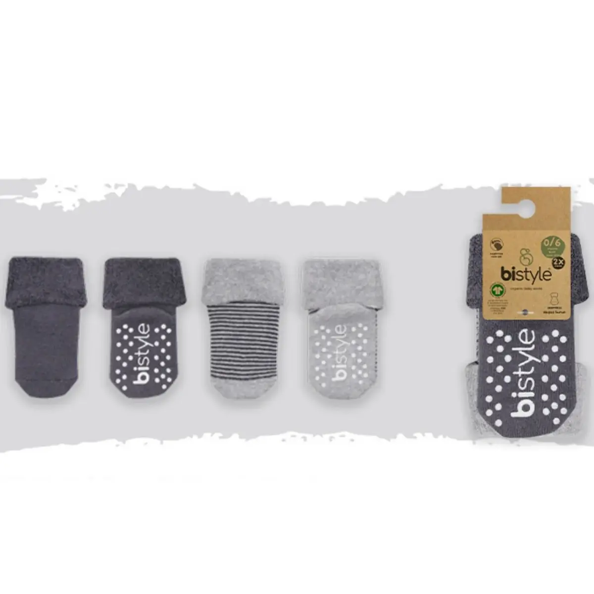 Bibaby Organik Çorap Soket Havlu 2li Kaymaz Çemberli Kıvrık Bistyle Gri - Antrasit