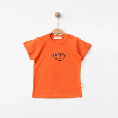 Bebolly T-shirt Happy Baskılı Mercan