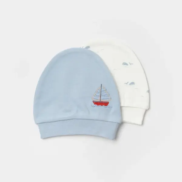 Bibaby Organik Şapka 2li Sun Lets Sail Ekru - Mavi
