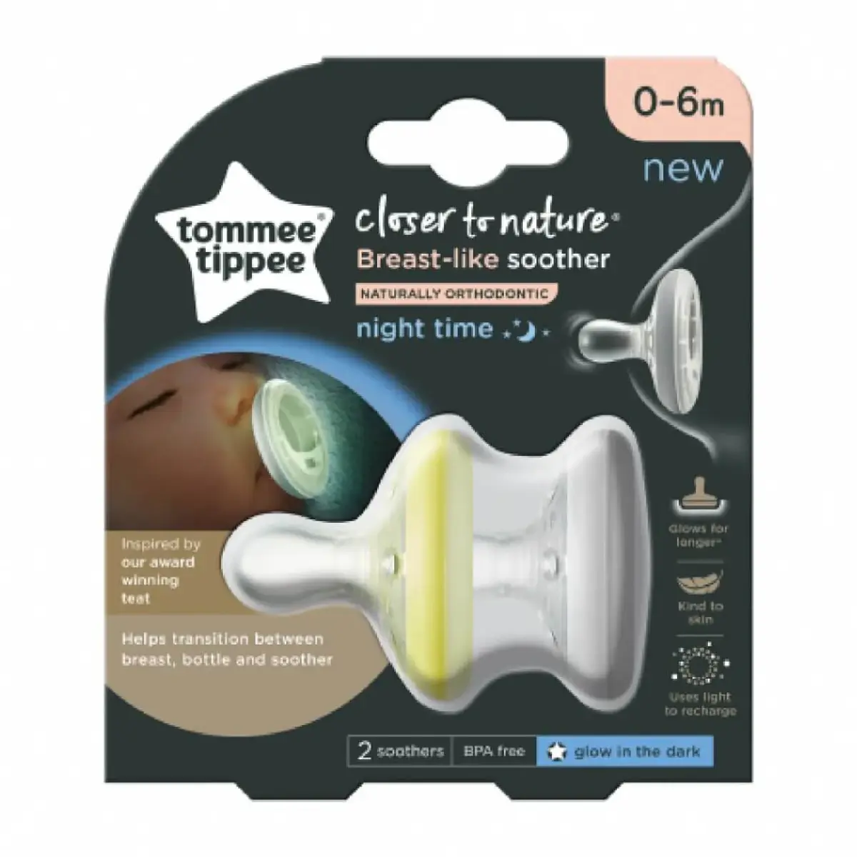 Tommee Tippee Breastlike Emzik 2li Gece 0-6 Ay Sarı - Beyaz