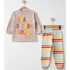 Mini Damla Pijama Takımı Penye Çizgili Kahverengi
