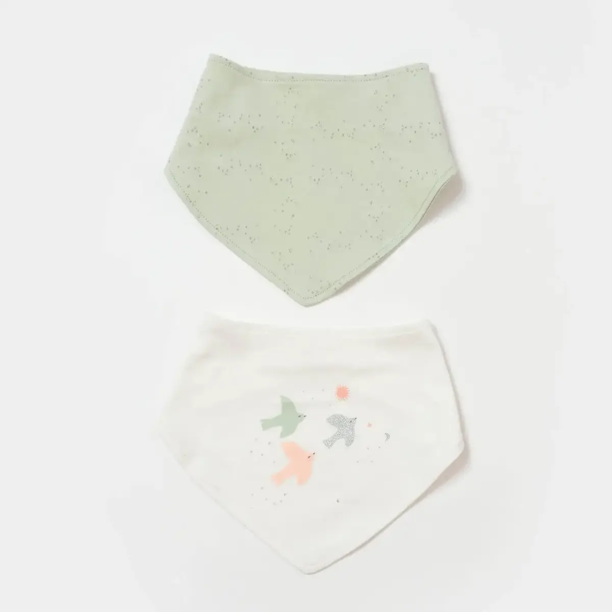 Bibaby Organik Fular Önlük 2li  Tiny Birds Ekru - Yeşil