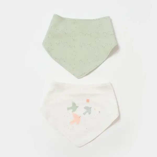 Bibaby Organik Fular Önlük 2li  Tiny Birds Ekru - Yeşil