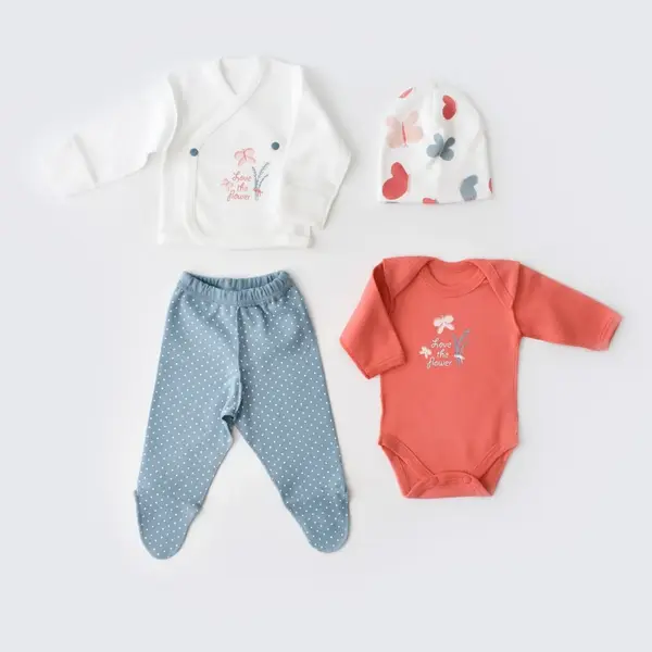 Bibaby Organik Zıbın Takımı Wild Flowers Prematüre Spring Blue