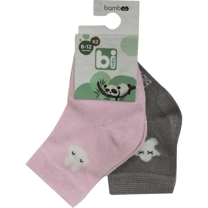 Bibaby Çorap Soket 2li Desenli Bamboo Pembe - Gri