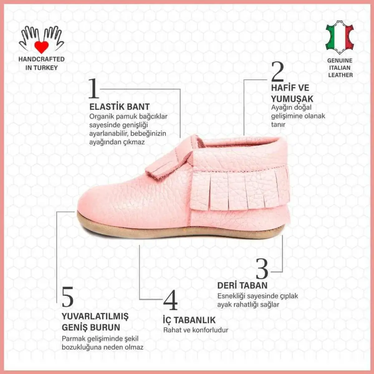 Ella Bonna Bebek Ayakkabısı Hakiki Deri Pembe